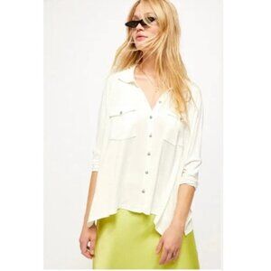 Free People We the Free Andy Short Sleeve Slouchy Oversize Button-Front Shirt XS
